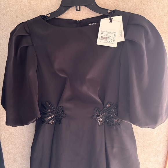 NWT Nocturne Black Puff Sleeve Maxi Dress with Sequin Embellishment - Picture 6 of 8